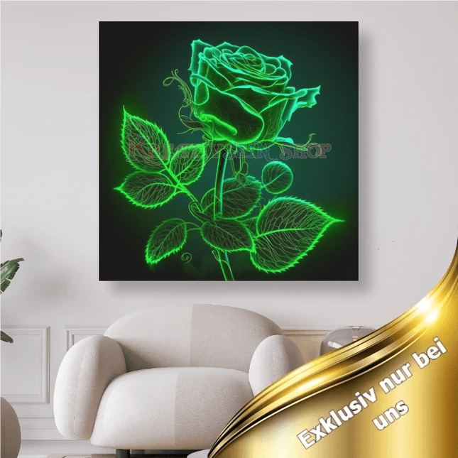 Grüne Rose mit Stiel leuchtend - 5D DIY Diamond Painting - Kreativsein.shop