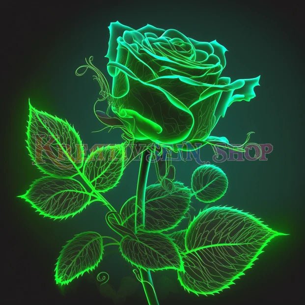 Grüne Rose mit Stiel leuchtend - 5D DIY Diamond Painting - Kreativsein.shop