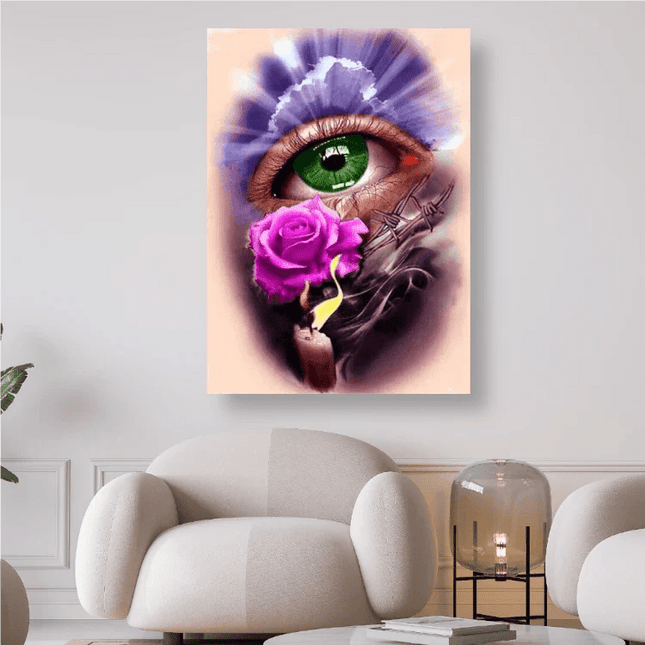 Grünes Auge mit Rose und Kerze - 5D DIY Diamond Painting - Kreativsein.shop