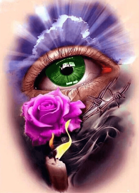 Grünes Auge mit Rose und Kerze - 5D DIY Diamond Painting - Kreativsein.shop