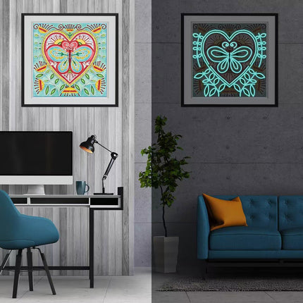 Herz mit Schmetterling - Glow in the Dark Diamond Painting - Kreativsein.shop