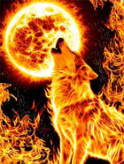 Heulender Wolf mit Mond in Feuer und Flammen - Diamond Painting - Kreativsein.shop