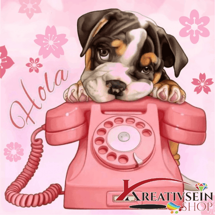 Hund mit Telefon - Malen nach Zahlen - Kreativsein.shop