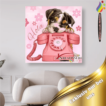 Hund mit Telefon - Malen nach Zahlen - Kreativsein.shop
