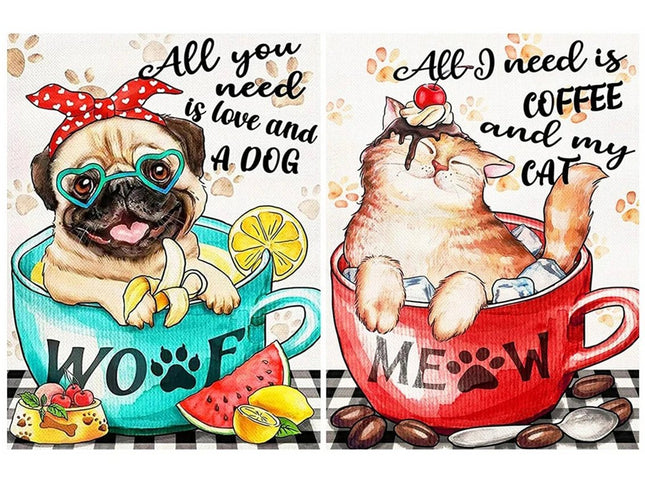 Hund und Katze in der Tasse - Voll AB 5D DIY Diamond Painting - Kreativsein.shop