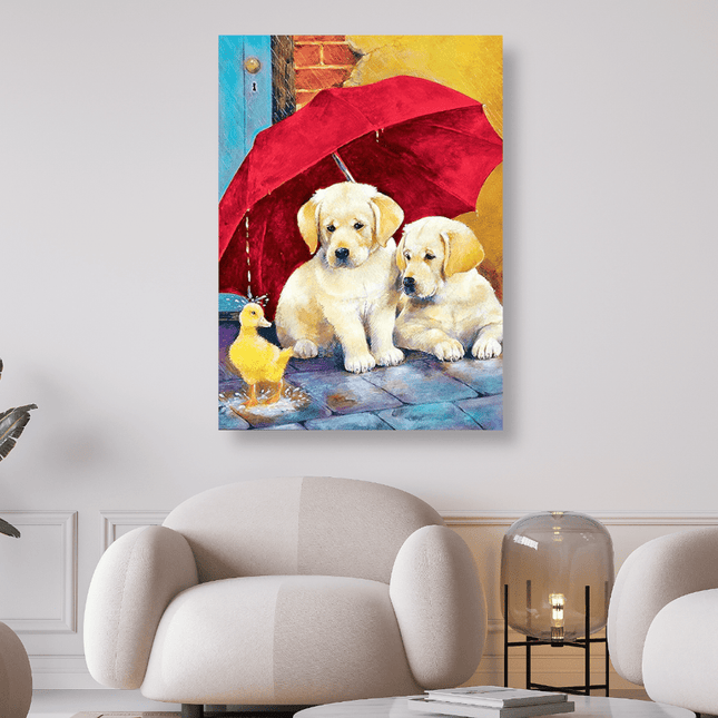 Hundewelpen mit Regenschirm und Entchen - 5D DIY Diamond Painting - Kreativsein.shop