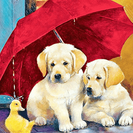 Hundewelpen mit Regenschirm und Entchen - 5D DIY Diamond Painting - Kreativsein.shop