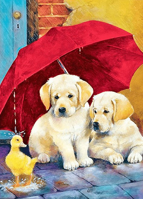 Hundewelpen mit Regenschirm und Entchen - 5D DIY Diamond Painting - Kreativsein.shop