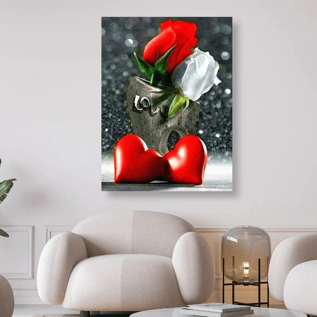 I Love You zwei Rosen und zwei rote Herzen - 5D DIY Diamond Painting - Kreativsein.shop