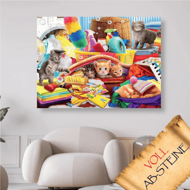 Kätzchen und die Wäsche - Voll AB 5D DIY Diamond Painting - Kreativsein.shop