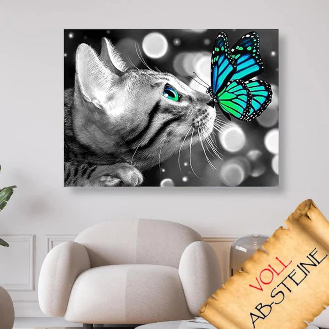 Katze mit Schmetterling auf der Nase - Voll AB 5D DIY Diamond Painting - Kreativsein.shop