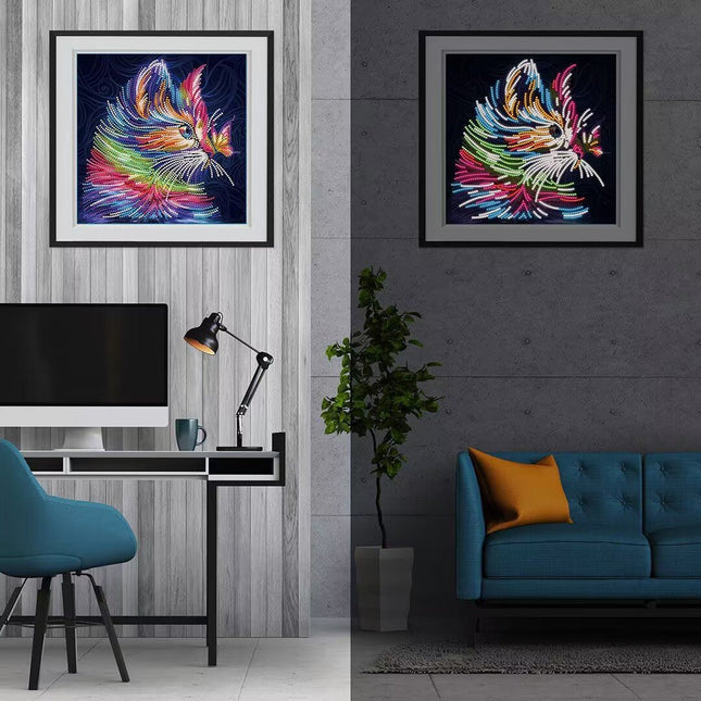 Katze mit Schmetterling - Glow in the Dark Diamond Painting - Kreativsein.shop