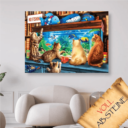 Katzen vor dem Aquarium - Voll AB 5D DIY Diamond Painting - Kreativsein.shop