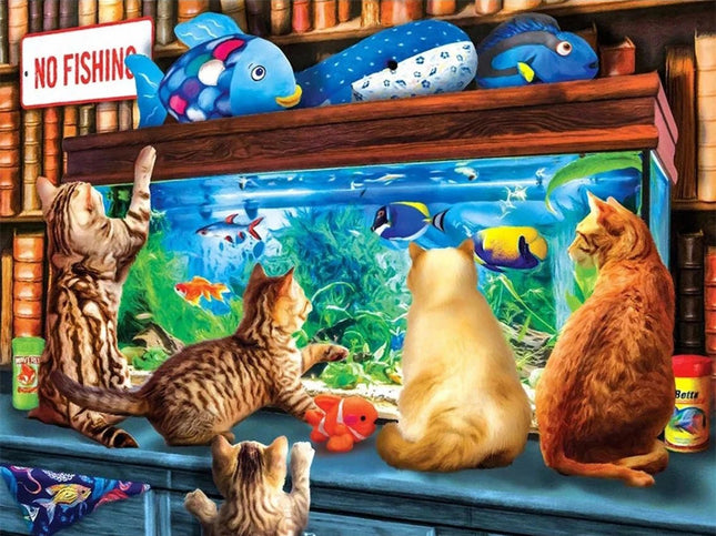 Katzen vor dem Aquarium - Voll AB 5D DIY Diamond Painting - Kreativsein.shop