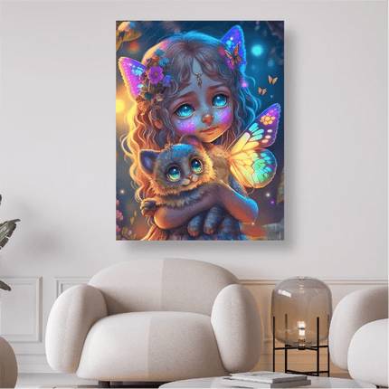 Kleine bunte Elfe mit Kätzchen - 5D DIY Diamond Painting - Kreativsein.shop