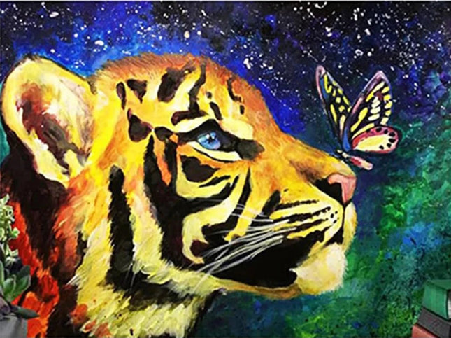 Kleiner Tiger mit Schmetterling - Voll AB 5D DIY Diamond Painting - Kreativsein.shop