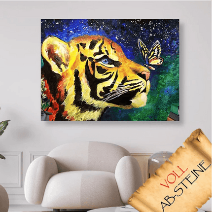 Kleiner Tiger mit Schmetterling - Voll AB 5D DIY Diamond Painting - Kreativsein.shop