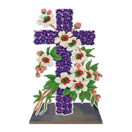 Kreuz aus blauen Blumen Aufsteller - Diamond Painting - Kreativsein.shop