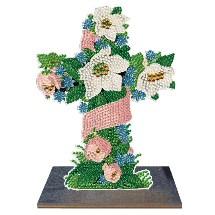 Kreuz mit weissen Blumen Aufsteller - Diamond Painting Shop Schweiz
