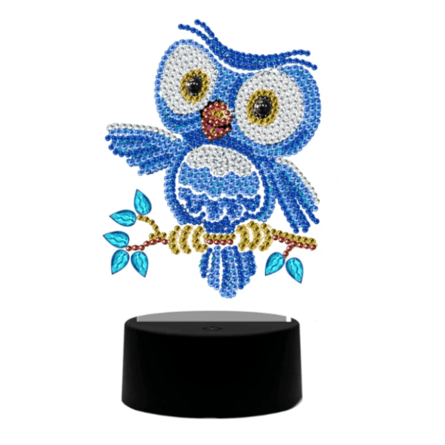 LED Lampe blaue Eule - Diamond Painting - Kreativsein.shop