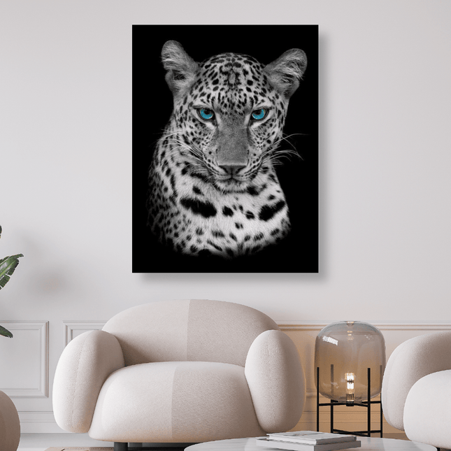 Leopard mit blauen Augen schwarz weiss - 5D DIY Diamond Painting - Kreativsein.shop