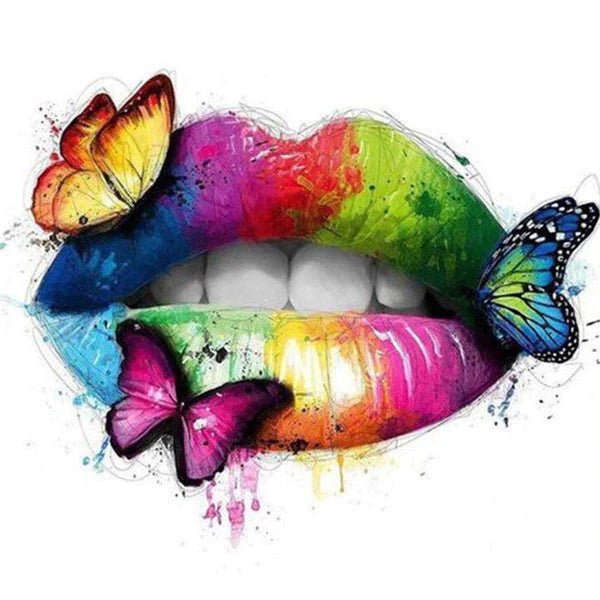 Magische bunte Lippen mit Schmetterlingen - 5D DIY Diamond Painting - Kreativsein.shop