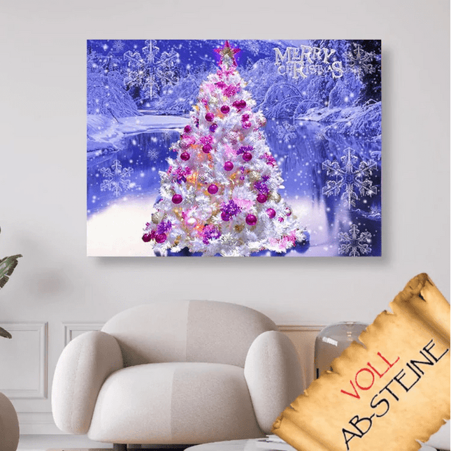 Merry Christmas Weihnachtsbaum und Eiskristalle - Voll AB 5D DIY Diamond Painting - Kreativsein.shop