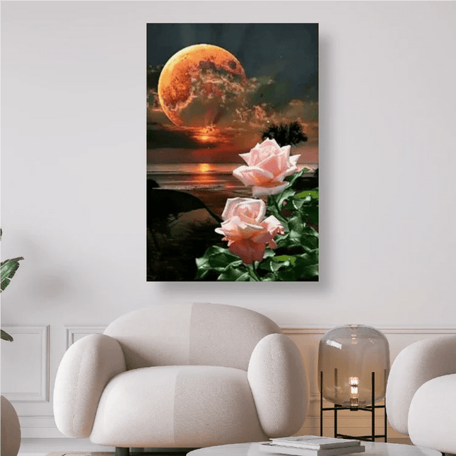 Mond mit Rosen und Sonnenuntergang - 5D DIY Diamond Painting - Kreativsein.shop