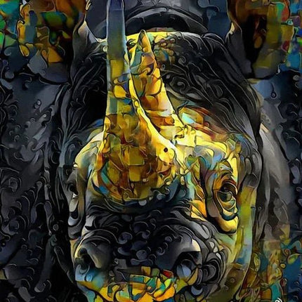 Nashorn mit goldenen Horn Abstrakt - 5D DIY Diamond Painting - Kreativsein.shop