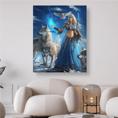 Nymphe mit blauem Kleid und Wölfen - 5D DIY Diamond Painting - Kreativsein.shop