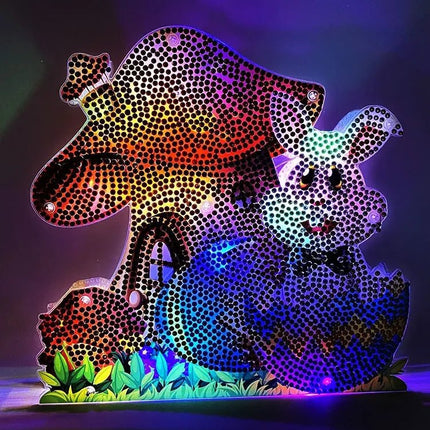 Osterhase bemalt Osterei Aufsteller mit LED - Diamond Painting - Kreativsein.shop