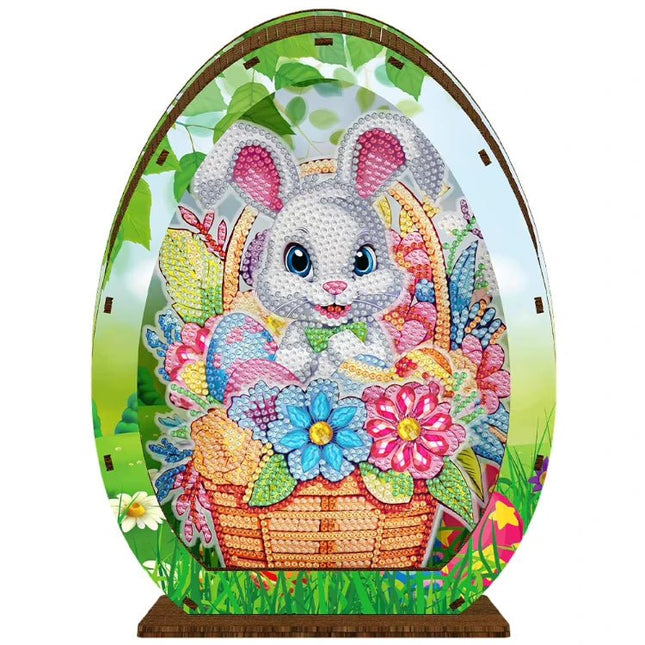 Osterhase mit Blumen und Osterei Aufsteller 3D mit LED - Diamond Painting - Kreativsein.shop