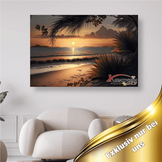 Palmen, Meer, Strand und Sonnenuntergang - 5D DIY Diamond Painting - Kreativsein.shop