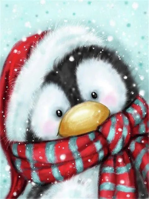 Pinguin mit rotem Schal - 5D DIY Diamond Painting - Kreativsein.shop