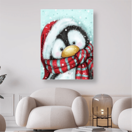 Pinguin mit rotem Schal - 5D DIY Diamond Painting - Kreativsein.shop