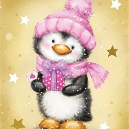 Pinguin mit Schal und Mütze in Pink - 5D DIY Diamond Painting - Kreativsein.shop