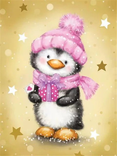 Pinguin mit Schal und Mütze in Pink - 5D DIY Diamond Painting - Kreativsein.shop