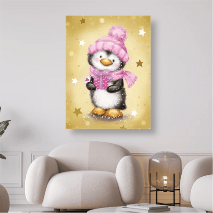 Pinguin mit Schal und Mütze in Pink - 5D DIY Diamond Painting - Kreativsein.shop