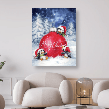 Pinguine mit Weihnachtsbaumkugel - 5D DIY Diamond Painting - Kreativsein.shop