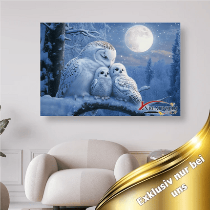 Schneeeulen im Vollmond - 5D DIY Diamond Painting - Kreativsein.shop