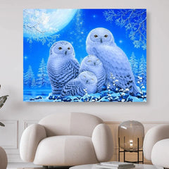 Schneeeulen mit Jungen im Mondlicht - 5D DIY Diamond Painting - Kreativsein.shop