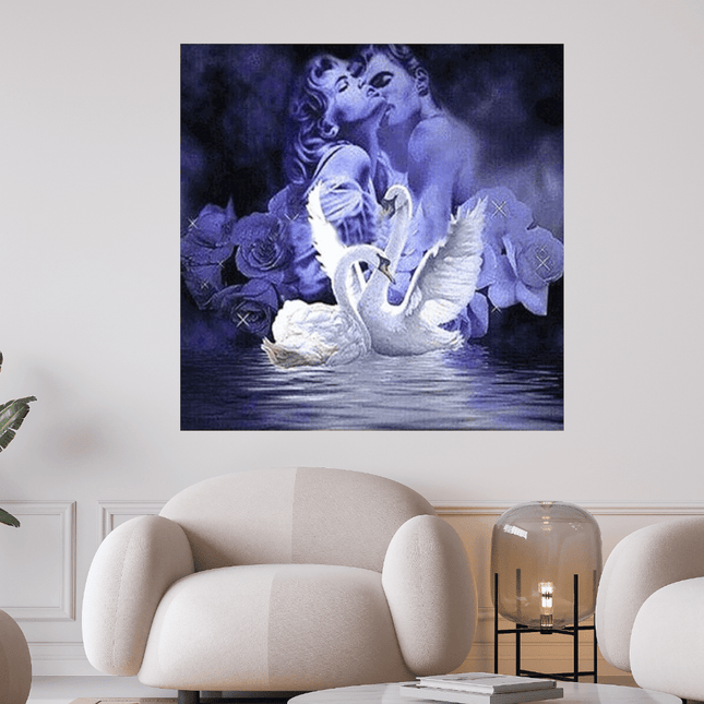 Schwäne mit Rosen und zwei verliebte - 5D DIY Diamond Painting - Kreativsein.shop