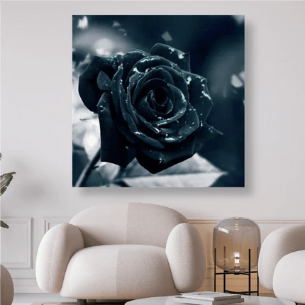 Schwarze Rosenblüte mit Tautropfen - 5D DIY Diamond Painting - Kreativsein.shop