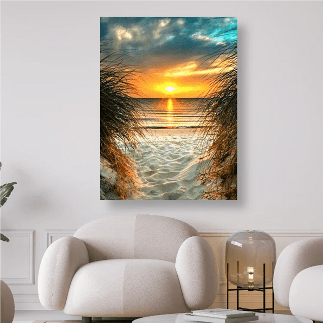 Sonnenuntergang am Meer mit schönem weissen Sand - Diamond Painting - Kreativsein.shop