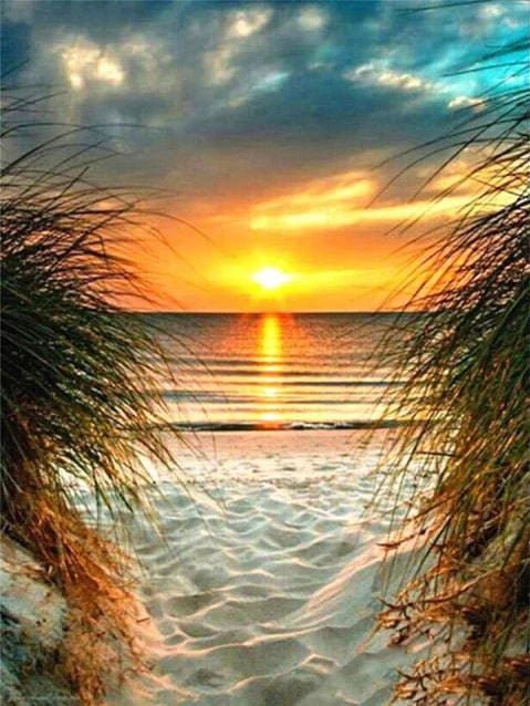 Sonnenuntergang am Meer mit schönem weissen Sand - Diamond Painting - Kreativsein.shop