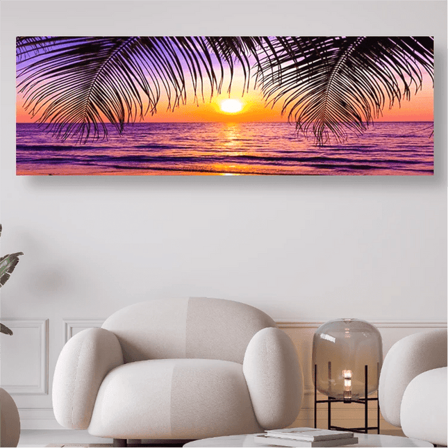 Sonnenuntergang und Palmenblätter - 5D DIY Diamond Painting - Kreativsein.shop