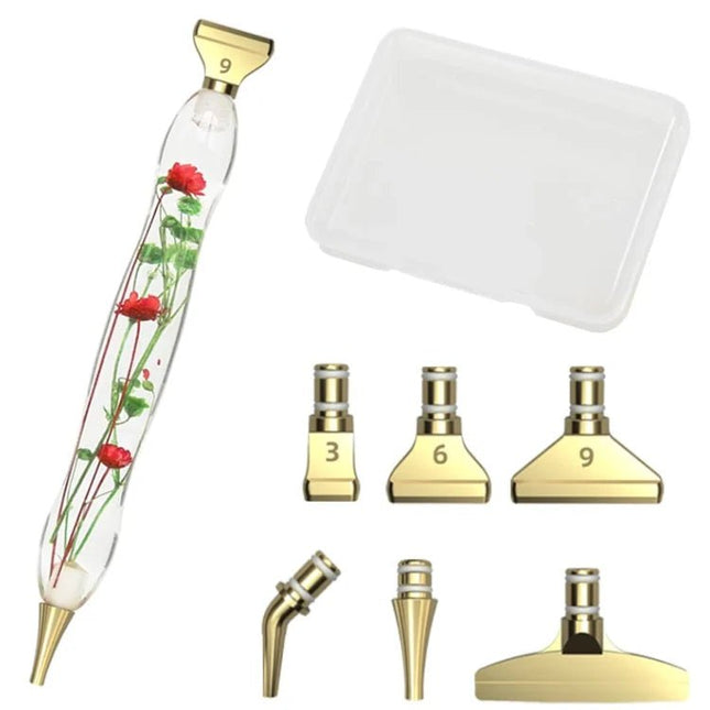 Stift mit Blumen + 6 Metall Aufsätzen - Diamond Painting - Kreativsein.shop