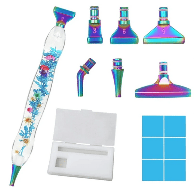 Stift mit Blumen + 6 Metall Aufsätzen - Diamond Painting - Kreativsein.shop