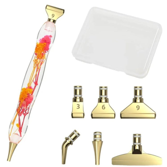 Stift mit Blumen + 6 Metall Aufsätzen - Diamond Painting - Kreativsein.shop