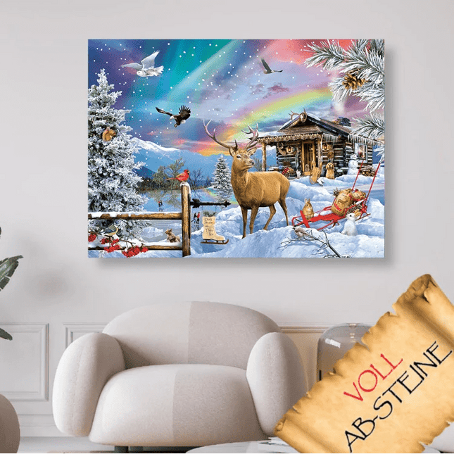 Tiere im Winter mit Forsthaus - Voll AB 5D DIY Diamond Painting - Kreativsein.shop